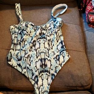 Snakeskin pattern thong bodysuit